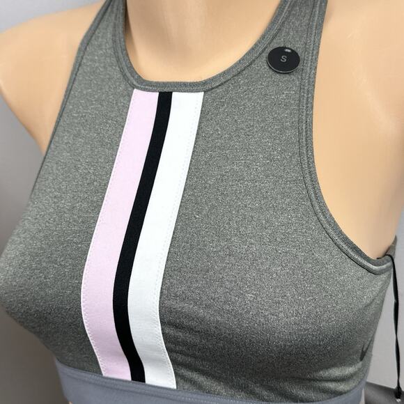 Nike Women Gym Elastic Sports Bra Size Small BV0646 Gray Pink Stripe New NWT - Picture 2 of 8